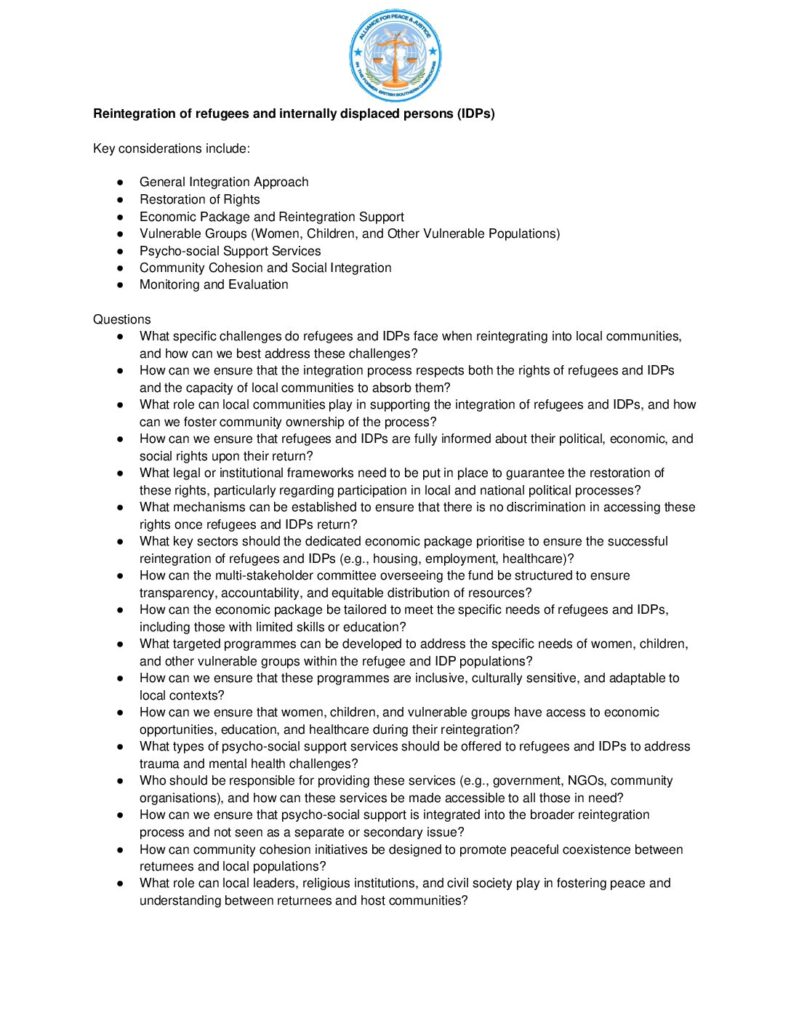 thumbnail of Integration of Refugees and Internally Displaced Persons (IDPs)- Implementation Document & Questions